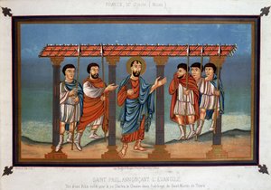 Św. Paweł głoszący Ewangelię - z Biblii napisanej dla króla Karola Łysego w opactwie św. Marcina z Tours, IX w. autorstwa Unknown artist