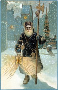 Święty Mikołaj w nocy z latarnią. Pocztówka z XIX wieku. autorstwa Unknown artist