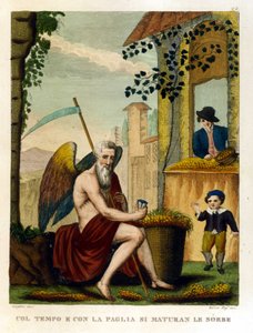 Przysłowia: „Z czasem i obrzeżem słomy nefle i żołędzie” (czas wszystko zamula), Ilustracja ze zbioru przysłów. 19 wiek autorstwa Unknown artist