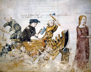 Scena budowy statków w XIII wieku. autorstwa Unknown artist