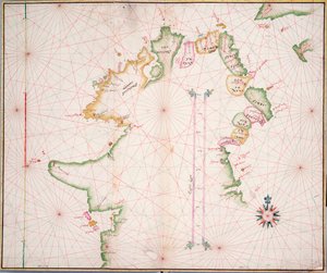 Mapa morska północnego wybrzeża Irlandii, ok. 1600 r. (papier, płótno) autorstwa Unknown artist