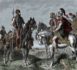 Druga wojna punicka: Galowie odmawiają powstania na korzyść Hannibala - Druga wojna punicka (218-202 p.n.e.): Galowie odmawiają współpracy z Hannibalem Barcą (247-181 p.n.e.) autorstwa Unknown artist