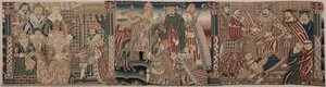 Fragment haftowanego fryzu: Aswerus i Estera, Papież wyzywający cesarza, Henryk VIII depczący po szyi papieża autorstwa Unknown artist