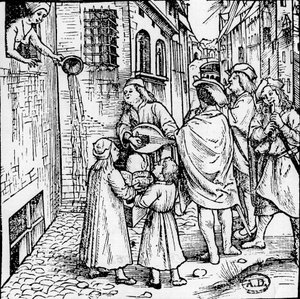 Serenada studencka (muzycy), Bazylea, ok. 1500 r. - rycina, Biblia. autorstwa Unknown artist