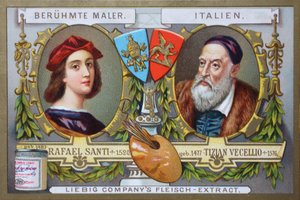 Seria obrazów znanych malarzy, Rafaela Santi i Tiziano Vecellio, Włochy autorstwa Unknown artist