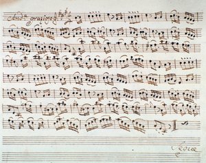 Strona z nutami na pierwsze skrzypce na otwarcie Mitrydate, król Pontu, opery Mozarta (1770) autorstwa Unknown artist