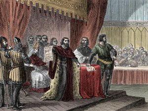 Podpisanie „”Wielkiej Karty”” przez króla Johna Sans Terre (1167-1216) („” Magna Carta”) do Runnymede w dniu 15 czerwca 1215 r.” autorstwa Unknown artist