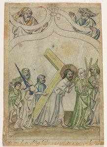 Pojedynczy liść z „Biblia Pauperum”: Chrystus dźwigający krzyż (verso) autorstwa Unknown artist