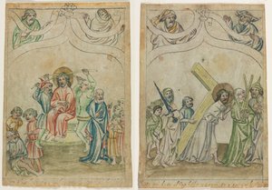 Pojedynczy liść z „Biblia Pauperum”: Chrystus ukoronowany cierniami (recto) Chrystus dźwigający krzyż (verso) autorstwa Unknown artist