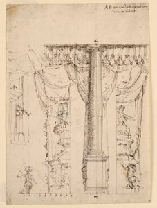 Szkic trzech skrzydeł bocznych z częścią ramy proscenium autorstwa Unknown artist