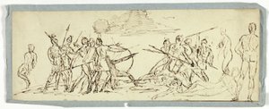 Szkic sceny bitewnej (rekto); Fregata (verso) autorstwa Unknown artist
