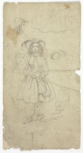 Szkice młodej dziewczyny (recto); Szkice grającego na banjo (verso) autorstwa Unknown artist