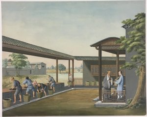 Przędzenie tkanin, przygotowywanie liści herbaty, przygotowywanie jedwabiu autorstwa Unknown artist