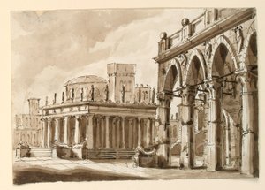 Scenografia, Plac z budynkiem użyteczności publicznej autorstwa Unknown artist