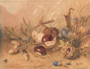 Martwa natura z żołędziami i kasztanami autorstwa Unknown artist