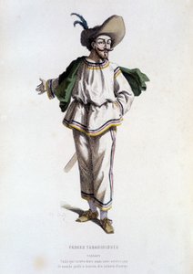 Tabarin, „”postać Farces Tabariniques”” (autor: Tabarin 1622), w „”teatrze francuskim w XVI i XVII wieku, przed Molierem”” Edouarda Fourniera. autorstwa Unknown artist