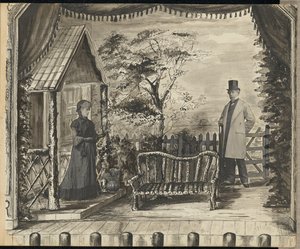 [Tableau vivant mężczyzny i kobiety na scenie teatralnej]. autorstwa Unknown artist