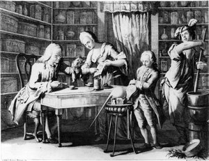 Aptekarz. Grawerowanie z XIX wieku. autorstwa Unknown artist