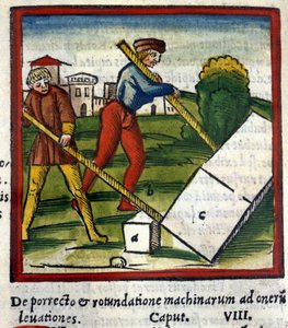 Dźwignia Archimede (287 pne - 212 pne) w De architectura de Vitruva. 1630. Trivulziana, Mediolan. autorstwa Unknown artist