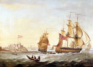 Duńska baza Cristianborg zbudowana w 1659 roku wzdłuż wybrzeża Gwinei, centrum ruchu murzyńskiego. autorstwa Unknown artist