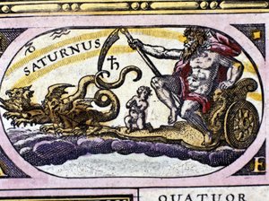 Bóg Saturn (Cronos) na czołgu zaciągniętym przez dwa smoki. autorstwa Unknown artist