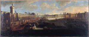 Grande Galerie Luwru, z Porte Neuve, Pont-Neuf, Cité, Collège des Quatres-Nations w budowie i Quai Malaquais, ok. 1665 r., nad Sekwaną królewska galera, dzisiejsze 1. i 6. dzielnica, między 1660 r. a 1660 r. autorstwa Unknown artist
