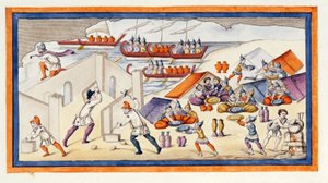 Grecy zaczęli kopać przedmurze, aby chronić swoje baraki i statki. Iliada. Pieśń VII. Rycina z końca XVIII wieku. autorstwa Unknown artist