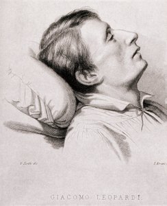 Włoski poeta Giacomo Leopardi (1798-1837) na łożu śmierci. Grawerowanie XIX wieku autorstwa Unknown artist