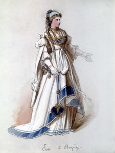 The Master Singers of Norymberga (Die Meistersinger von Nürnberg), opera stworzona przez Richarda Wagnera: kostium Ewy do pierwszego przedstawienia. Muzeum Wagnera w Bayreuth.