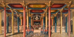 „Tanjore Durbar, niedaleko Madrasu w lutym 1840 r.” (akwarela) autorstwa Unknown artist