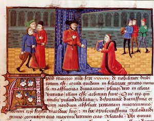 Autor przedstawia swoją pracę Strona zaczerpnięta z „”Sophilogium”” (Archiloge Sophie. Księga dobrych praktyk) Jacques Legrand (Legrant) (1365-1415) XV lub XVI w. Torre do Tombo, Lizbona autorstwa Unknown artist