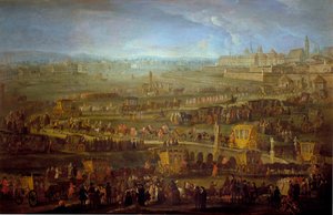 Orszak markiza Mirepoix (1699-1757) ambasadora z przedstawicielami francuskiej dyplomacji w Wiedniu 12.10.1738 Anonimowe malarstwo z XVIII wieku. Wiedeń, Historyczne Muzeum Miasta autorstwa Unknown artist