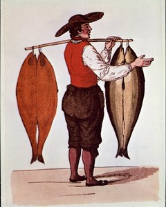 Okrzyki Paryża: chodzący handlarz łososiem pali Łabę. Anonimowy druk z XIX wieku. Prywatna kolekcja autorstwa Unknown artist
