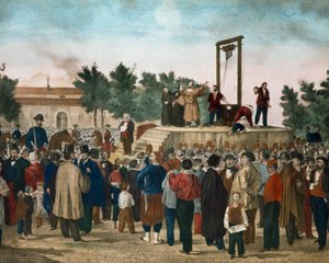 Egzekucja 13.03.1858 Felice Orsini (1819 - 1858) i Pieriego, którzy dokonali ataku 14 stycznia 1858 na Napoleona III na Place de la Roquette w Paryżu Litografia z końca XIX wieku. Prywatna kolekcja w Mediolanie autorstwa Unknown artist
