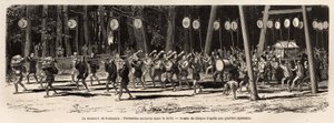 Matsouri (targi, procesja) Roksamia, świątynia Kami w pobliżu Yedo (lub Edo, dzisiejsze Tokio), 5 dnia 5 miesiąca roku, tłum zbiera się, by zbierać zioła w lesie i wieczorem księża organizują autorstwa Unknown artist