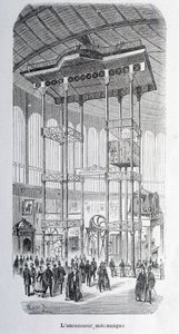 Podnośnik mechaniczny inżyniera Edoux na wystawie światowej 1867 - graw. autorstwa Unknown artist