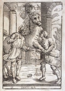 Cud Świętego Eloja (uzdrowienie konia po amputacji) - grawerowanie autorstwa Unknown artist