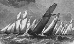 Oceaniczny wyścig Królewskiego Klubu Jachtowego Wiktorii w 1868 r. - rycina, Biblia. des Arts deco. autorstwa Unknown artist