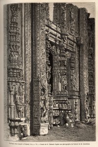 Portyk wyrzeźbiony w świątyni w Tripetty (lub Tirupati w Andhra Pradesh), ważnym miejscu pielgrzymek hinduistów. Rycina ilustrująca podróż do południkowych prowincji Indii autorstwa Alfreda Grandidiera, w latach 1862-1864, opublikowana w „” le tour du mo autorstwa Unknown artist
