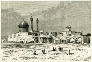 Grób Fatmy w Koum, wyryty przez Taylora, po fotografii, aby zilustrować historię „Persia, Chaldee i Susiane” w latach 1881-82, autorstwa Jane Dieulafoy (z domu Magre autorstwa Unknown artist