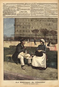 Obiad robotniczy, reprodukcja obrazu Henri Caina (1859-1930), malarza i dramaturga. Grawerowanie w „”Le petit journal”” 18.04.1891. Kolekcja Selvy. autorstwa Unknown artist