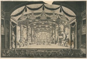 Wnętrze teatru z przedstawieniem odbywającym się autorstwa Unknown artist