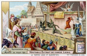 Teatr: przedstawienie misterium w średniowieczu - chromolitografia Liebiga autorstwa Unknown artist