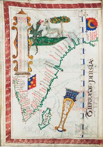 Tierra de Persia", skala: ok. 1:13 500 000, z dodatkowymi miejscami w Południowych Indiach i na Sri Lance, ok. 1550-60 (pergamin) autorstwa Unknown artist