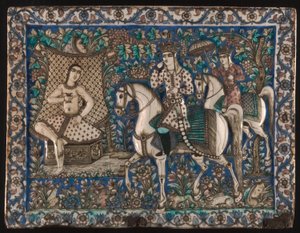 Płytka przedstawiająca Khusrau podczas kąpieli Shirin autorstwa Unknown artist