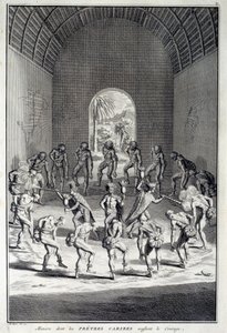 Taniec tradycyjny: Rytuały w tańcu odwagi karibów, Indie Zachodnie (Ameryka Środkowa). Rycina z XVIII wieku. Chartres, Muzeum Sztuk Pięknych autorstwa Unknown artist