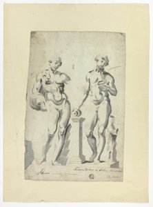 Dwie rzeźby: Antinous w Ogrodach Watykańskich i Nisaus Bacchus w Pałacu Farnese autorstwa Unknown artist