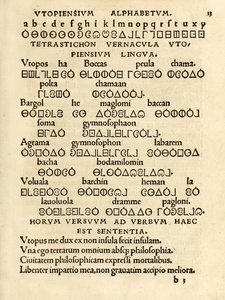 Utopiensium Alphabetum” (Alfabet utopijny) z trzeciego wydania „Utopii” Sir Thomasa More