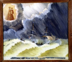 Statek w trudnej sytuacji - ex-voto Notre Dame de Laghet, 36 x 50 cm autorstwa Unknown artist