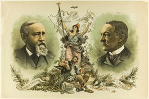 Zwycięskie portrety Benjamina Harrisona i Levi P. Mortona, od Judge autorstwa Unknown artist
